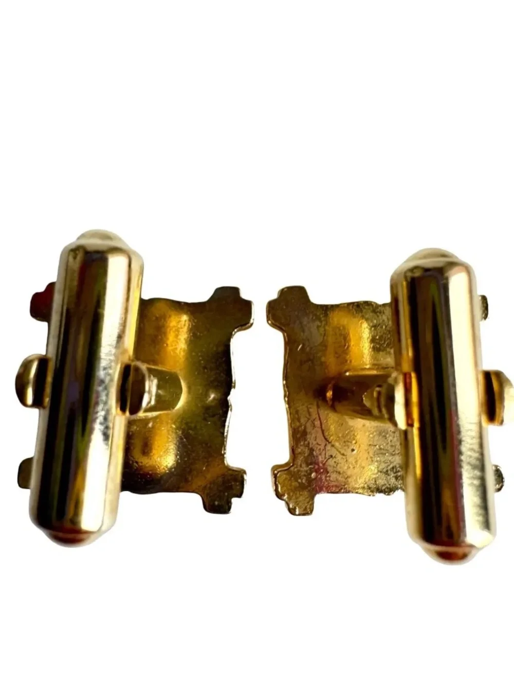 Vintage Red Square Cufflinks Gold Tone Bamboo Style Frame Statement Accessory